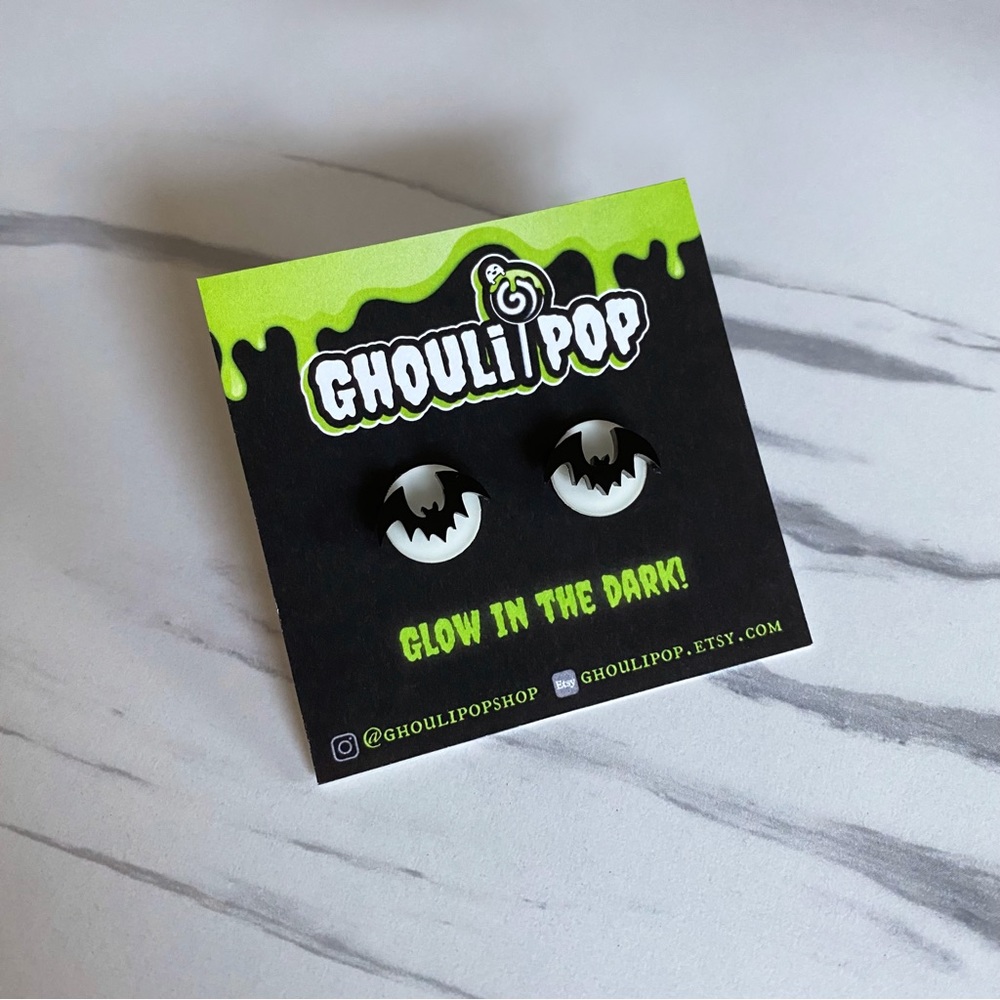 Glow in the Dark Spooky Bat Moon Earrings